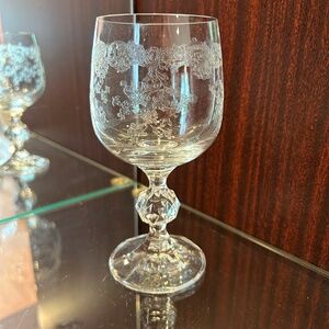 Crystalex Wine Glass Bohemia Crystal Clear Etched Queen's Lace Goblet 5.75"High.